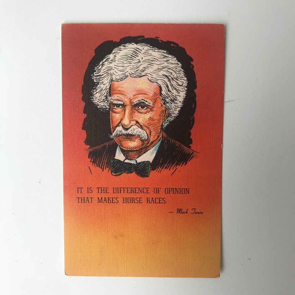 Vintage Mark Twain Portrait Caricature Linen Postcard Blank Unposted Hal Company